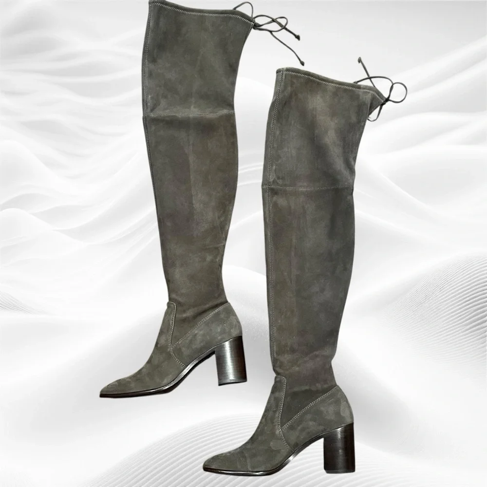 Frye NWOB Julia Stretch Thigh High Suede Boots Smoke Gray size 8M
